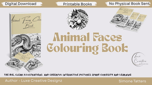 Colouring Book, Animal Faces, ready to be coloured, nice lines, for all ages, Children or Adults